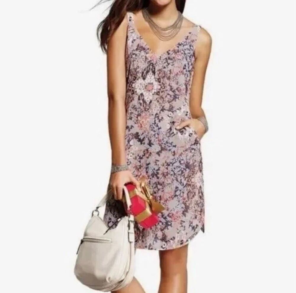 CAbi 5049 Fresco Slip Dress Pastel Purple Abstract Print Spring Boho Size M